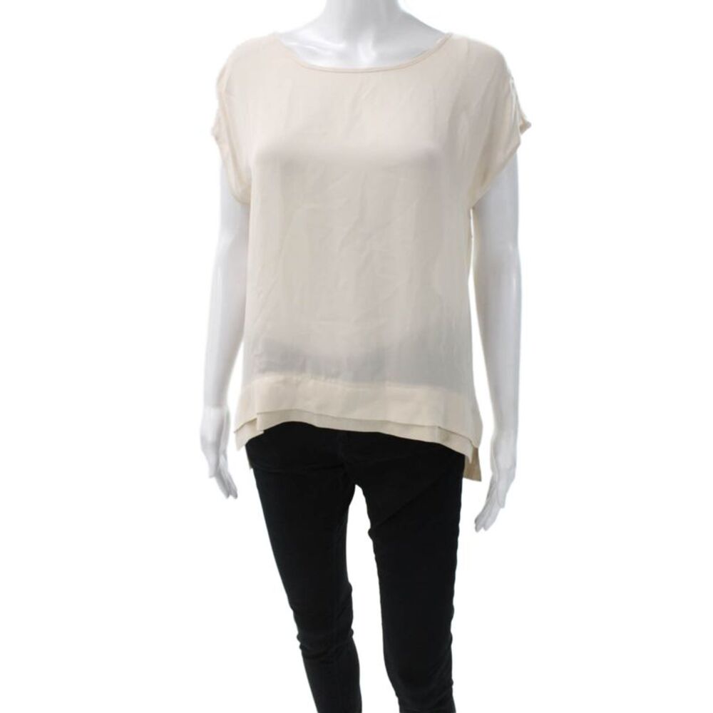 Christopher Fischer Women Ivory Cotton Boat Neck Short Sleeve Blouse Size S